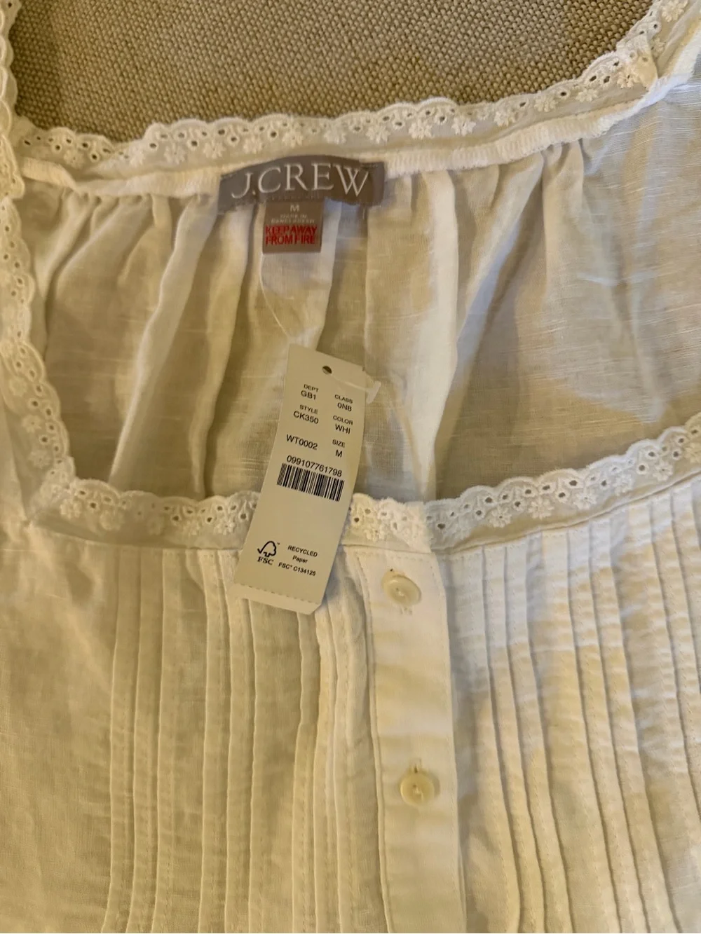 J CREW MEDIUM Lace-trim camisole and pajama short set linen-cotton blend CK350